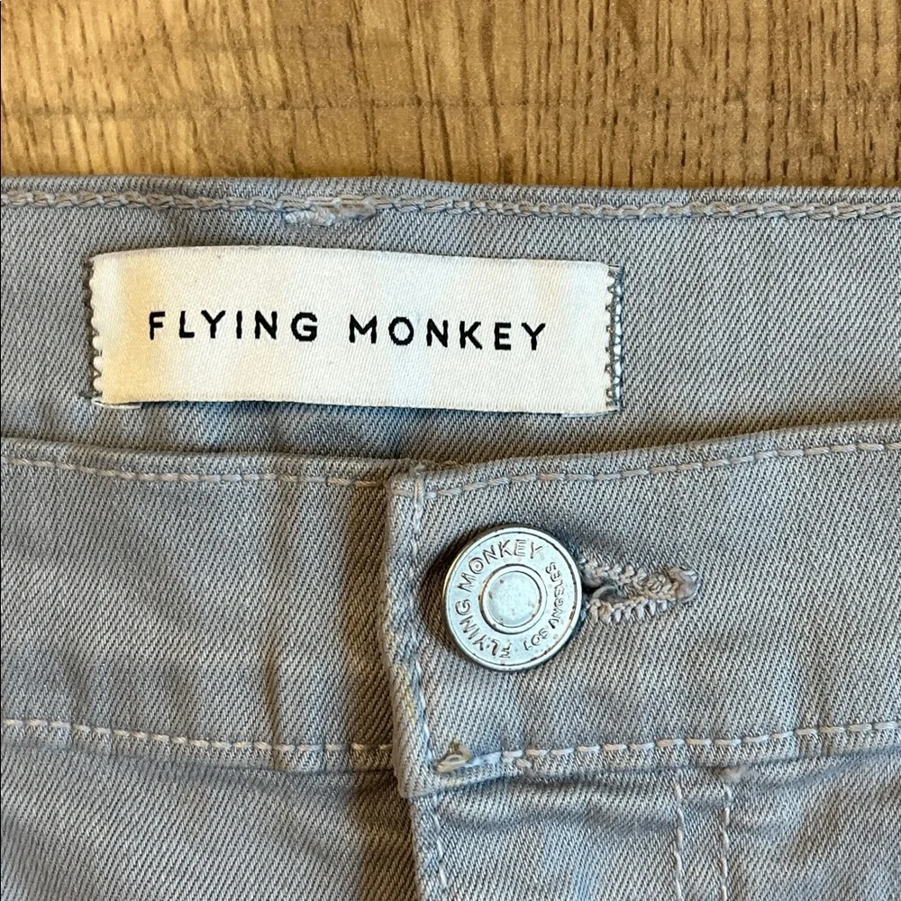 Flying Monkey Gray Denim Skirt Frayed Raw Hem Size 29